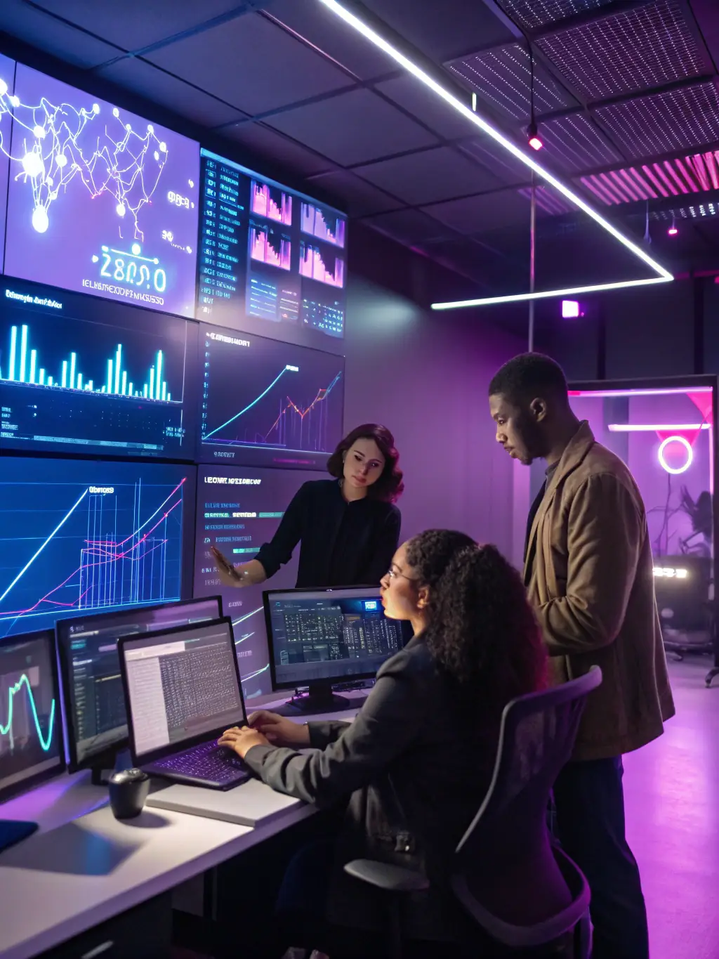 An image of a modern office workspace with flowcharts and digital dashboards illustrating operational processes, symbolizing enhanced efficiency.